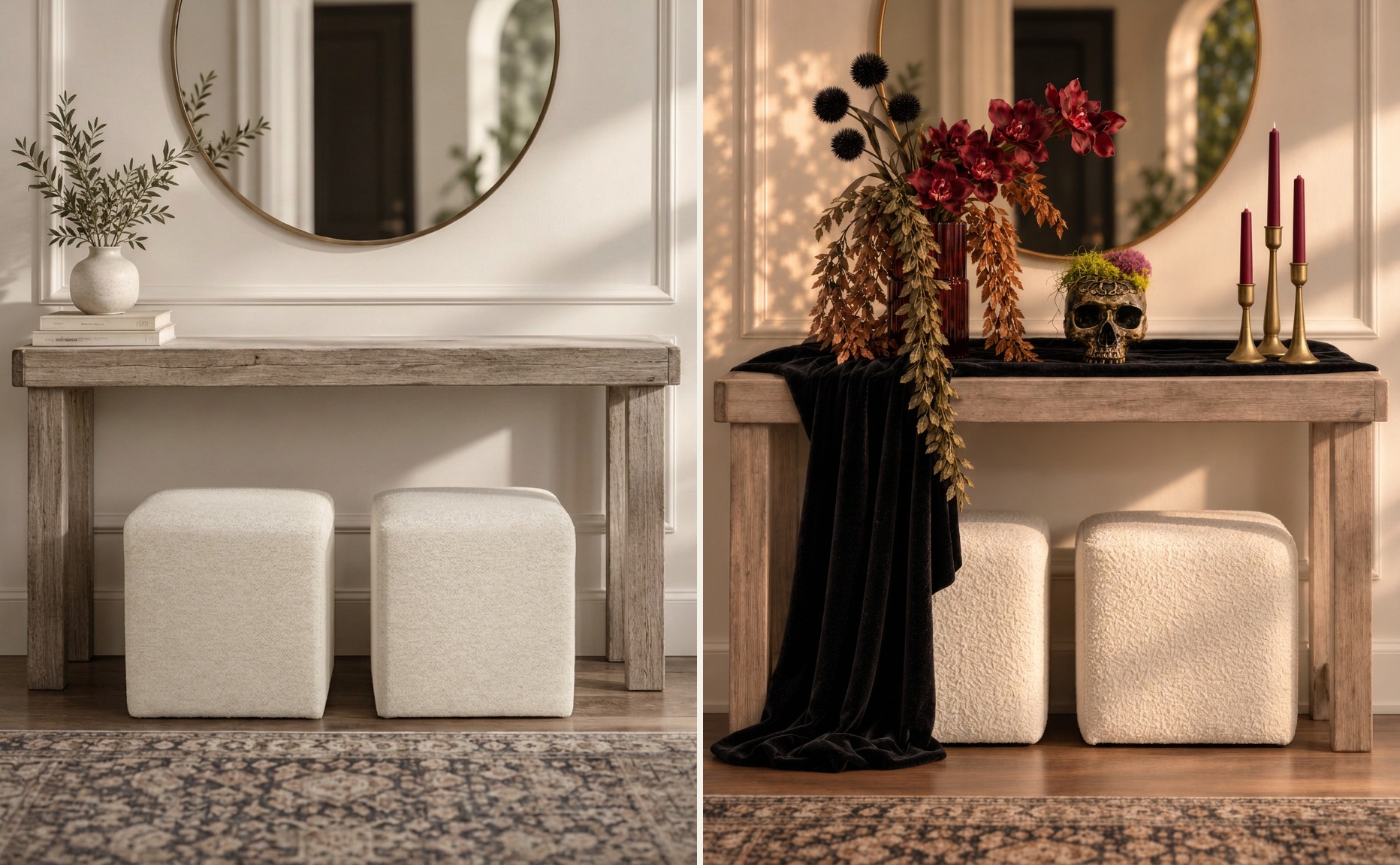 The same entry console side by side — before, and after the After Dark box