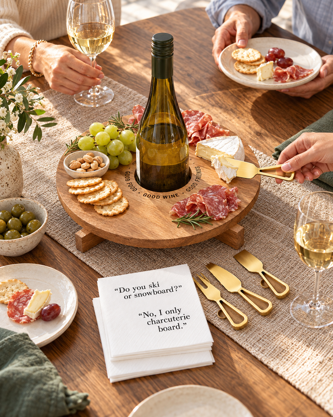 The Board Meeting styled for a wine-and-cheese gathering