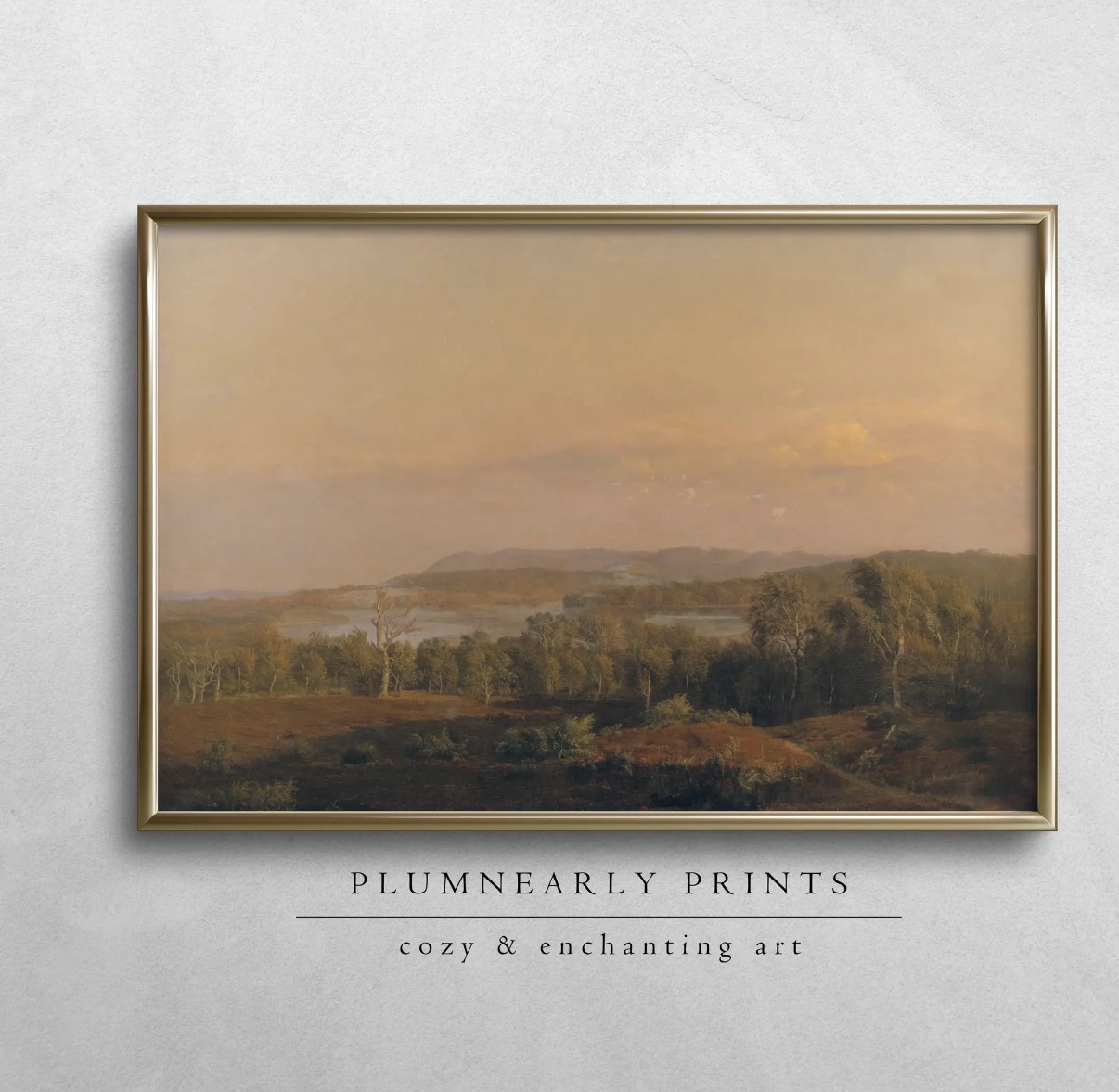 Warm landscape giclée in an antique-brass frame
