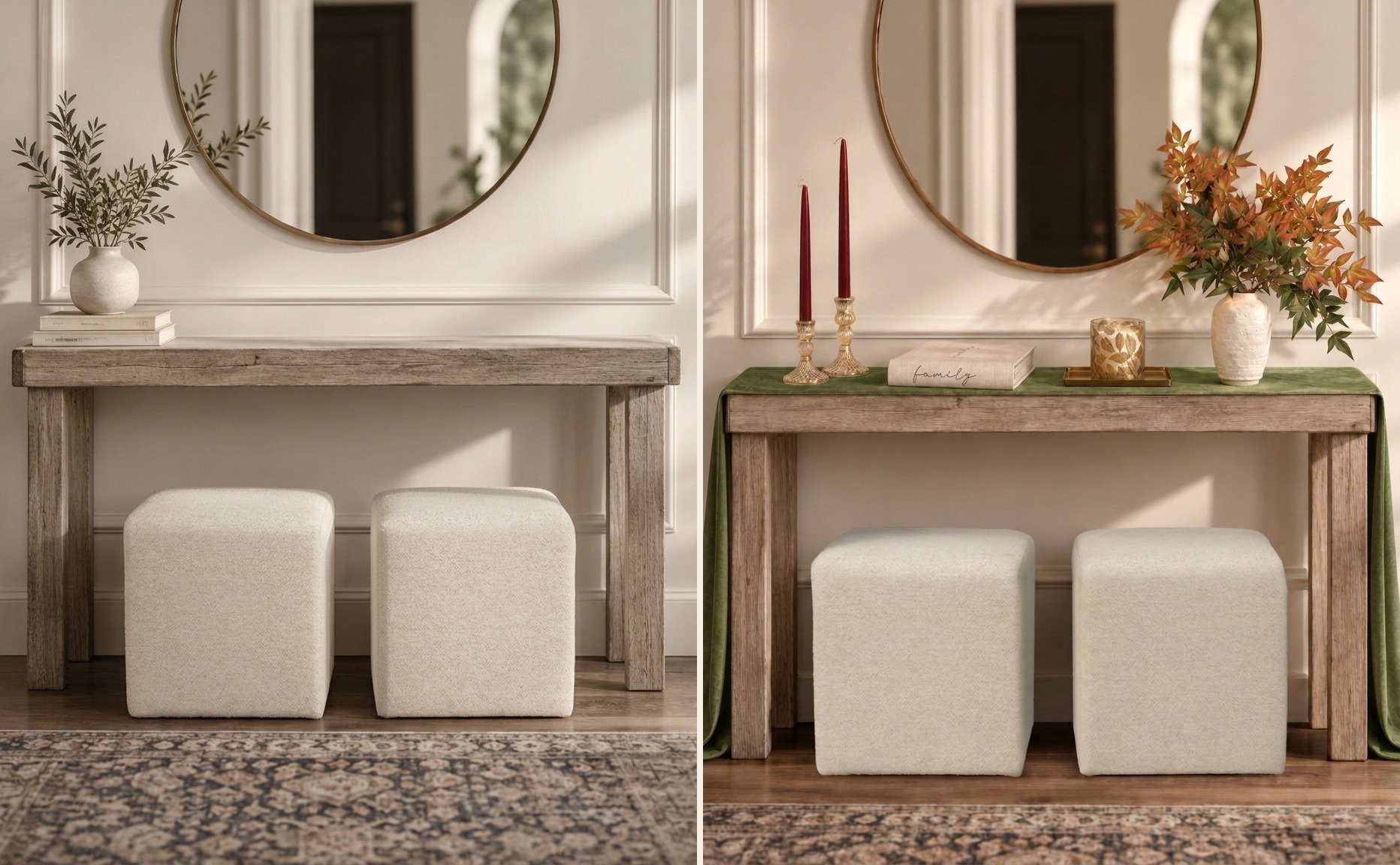 The same entry console side by side — before, and after the Golden Hour box